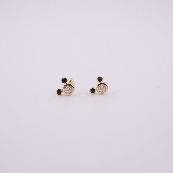 Women's 14k Gold Mickey Mouse Novelty Black CZ Mini Stud Earrings Screw Post *** - Picture 3 of 9